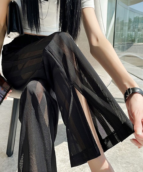 パンツ シアーストライプスリットパンツ レディース : ZOZOTOWN Yahoo