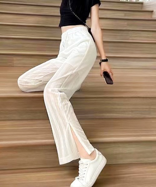 パンツ シアーストライプスリットパンツ レディース : ZOZOTOWN
