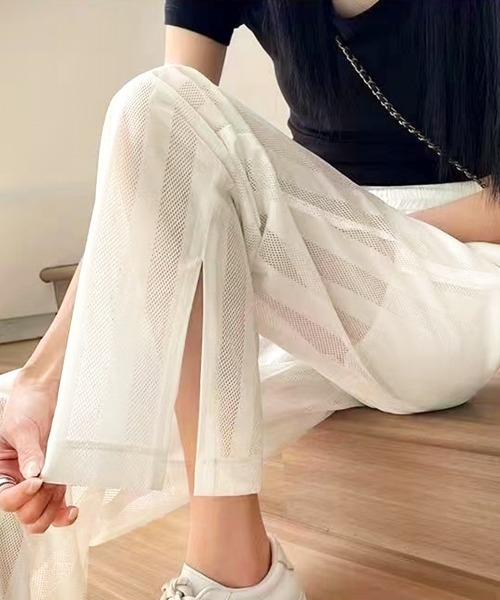 パンツ シアーストライプスリットパンツ レディース : ZOZOTOWN