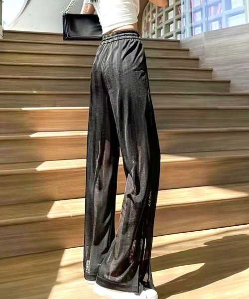 パンツ シアーストライプスリットパンツ レディース : ZOZOTOWN