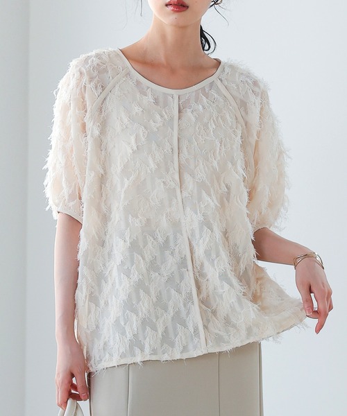 itto ブラウス シャツ 華やかな立体感フリンジジャガード
