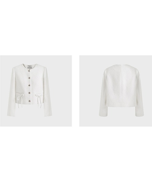 ジャケット ノーカラージャケット ラウンドネック リボンポケット