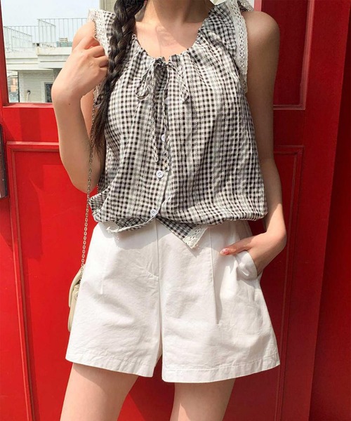 MAISON DE THERESE ブラウス シャツ 襟なしノースリーブシャツ