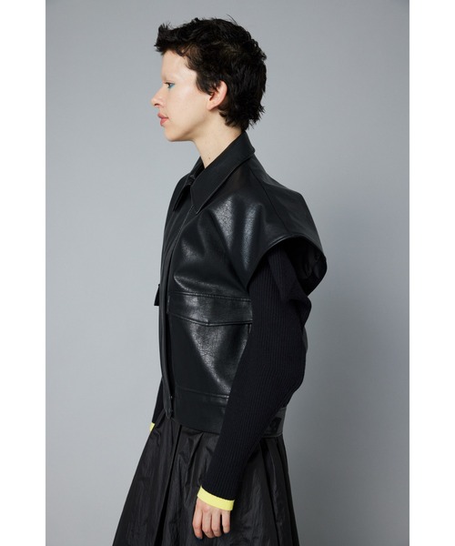 ベスト ジレ Sonnu Fake leather Vest   ソンヌフェイクレザーベスト レディース Muel Chic ベスト ジレ Sonnu Fake leather Vest ソンヌフェイク