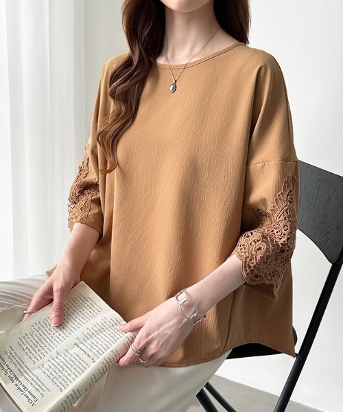 COCOMOMO ブラウス シャツ 刺繍レースがエレガント 袖レースブラウス