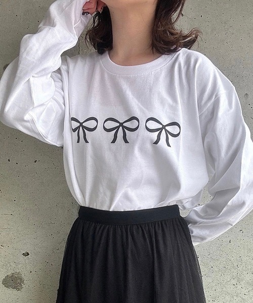 tシャツ 「低身長用サイズあり」フリルリボンプリントロンT