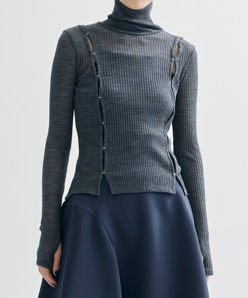 tシャツ 「JOHN LAWRENCE SULLIVAN/ジョンローレンスサリバン」WOOL RIB HI-NECK TOP WITH HOOK レデ