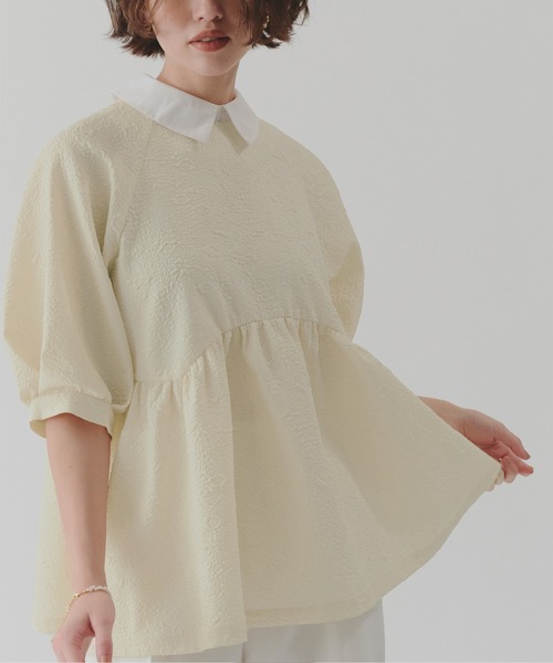 titivate tシャツ つけ襟付きペプラムデザイントップス