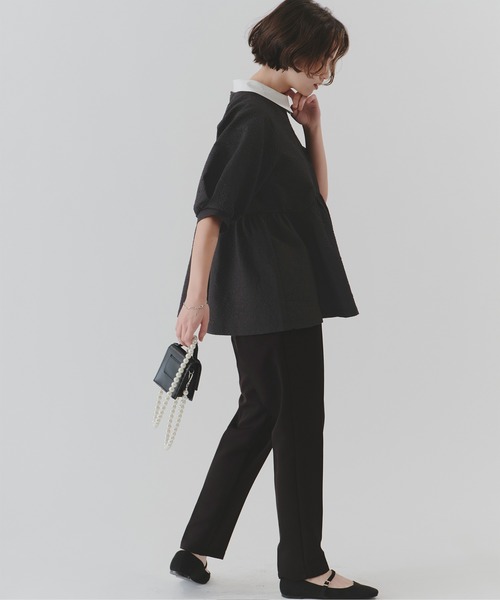 tシャツ パール付きペプラムTシャツ レディース Lajour｜パールモチーフペプラムトップス | Rakuten Fashion
