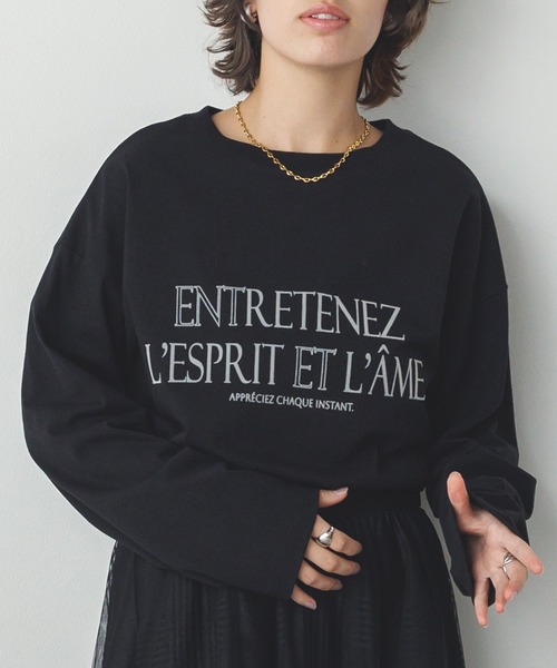 hunch（ハンチ） tシャツ フロッキープリント ロゴ長袖Tシャツ