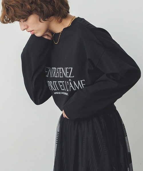 hunch（ハンチ） tシャツ フロッキープリント ロゴ長袖Tシャツ