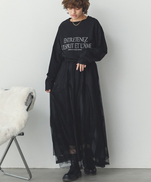 hunch（ハンチ） tシャツ フロッキープリント ロゴ長袖Tシャツ