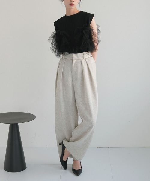 ツイード スラックス sullen LIAN スラックス パンツ サマーツイードタックパンツ レディース