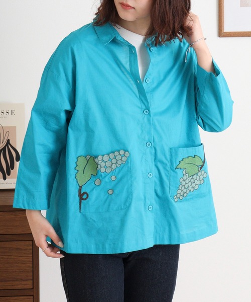 ブラウス シャツ EMAGO ぶどう刺繍シャツ レディース