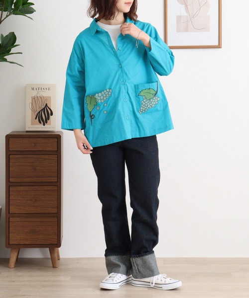 ブラウス シャツ EMAGO ぶどう刺繍シャツ レディース Emago ブラウス シャツ EMAGO ぶどう刺繍シャツ レディース