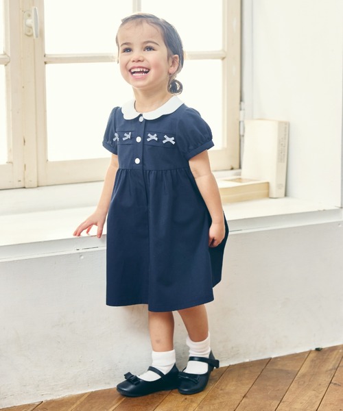 CHOPIN ワンピース 丸襟ミニリボン半袖ワンピース キッズ 子供服