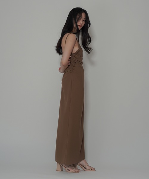 kana バックオープンワンピース brown Sサイズ セール】幾何学柄 レース バックオープン ワンピース パーティー
