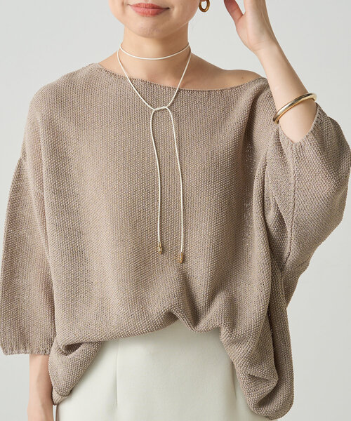 【最終値下】Loungedress アルパカ鹿子ニット　新品 Loungedress ニット セーター 2WAY鹿子ニット レディース