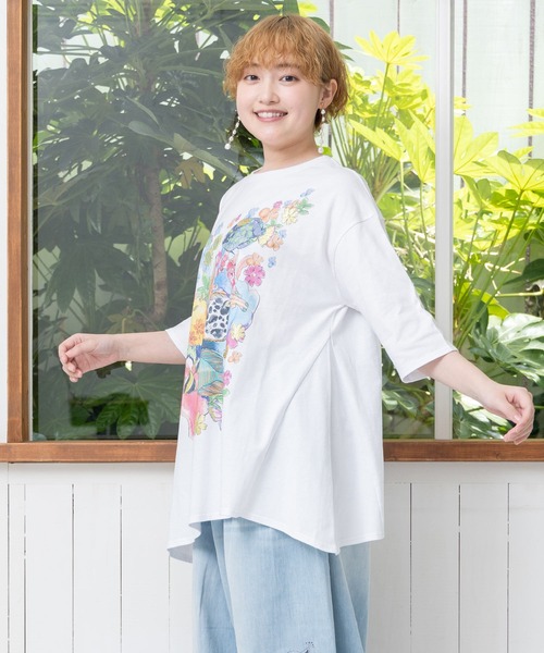 ScoLar tシャツ 152675：海と花柄プルオーバー レディース