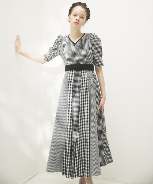 AND COUTURE ワンピース ギンガムMIXパネルワンピース