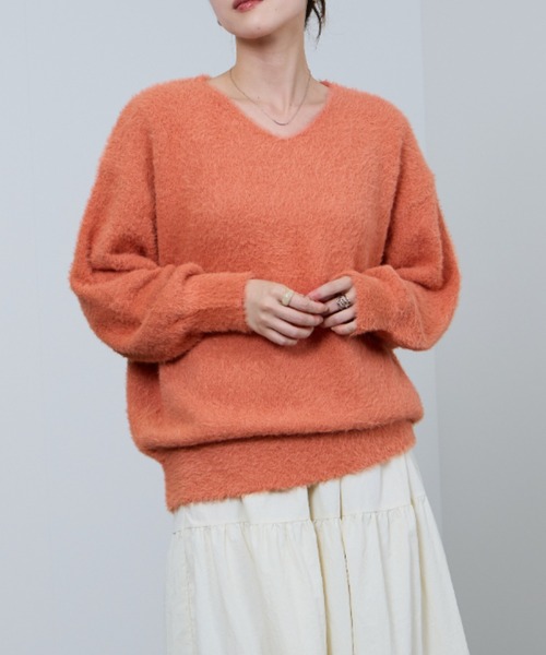 NAVY ニット セーター ふわふわ柔らかな肌さわりのフェザーヤーンV