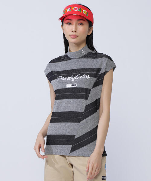 超美品　パーリーゲイツ　PGG フレンチスリーブ　半袖シャツ　モックネック　1 PEARLY GATES tシャツ 「PEARLY GATES」パイルボーダー フレンチ
