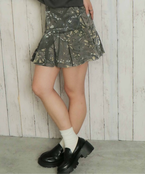 スカート 「プリーツ×迷彩柄」レディース ミニスカート ヴィンテージ風