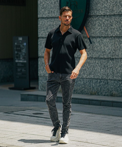 黒いストライプ付きポロシャツ ストライプシアーポロシャツ｜メンズファッション通販 MEN'S