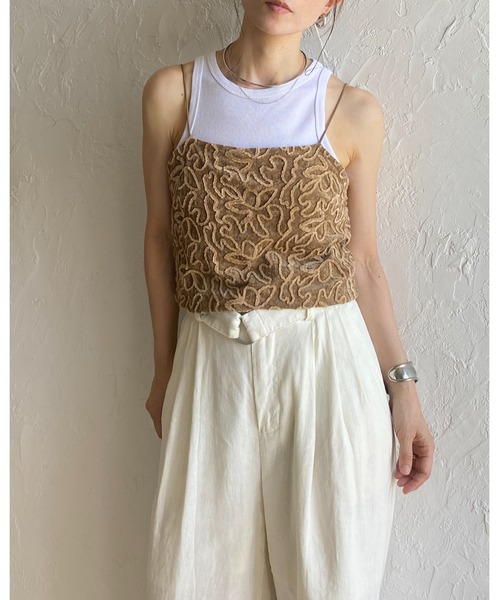 She's Closet ベスト ジレ 夏 ショート丈クロップド 花柄刺繍 ベロア