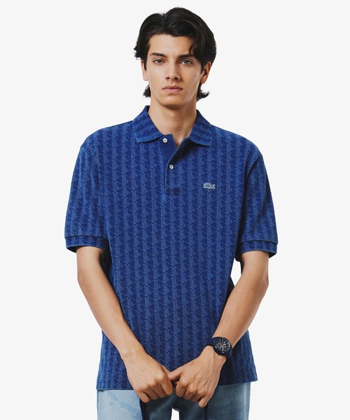 LACOSTE（ラコステ） ポロシャツ モノグラム インディゴ鹿の子地