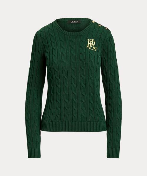 LAUREN RALPH LAUREN ボタントリム ケーブルニット セーター ボタントリム ケーブルニット コットン セーター（ニット