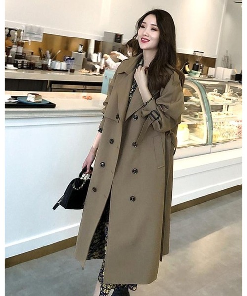 FUNdaysion トレンチコート コート 共ベルト付きラグランロング