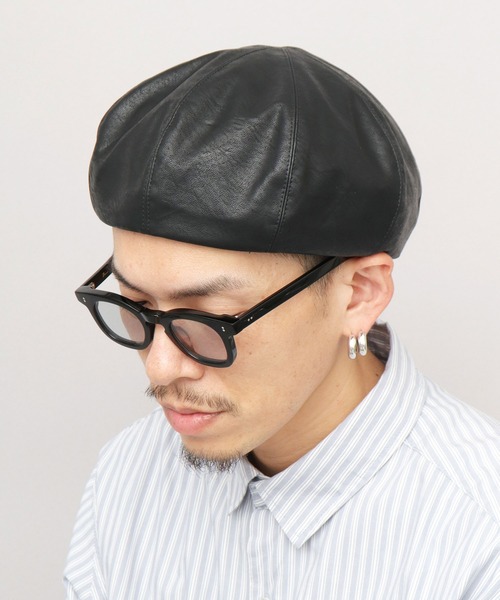 TNEON レザー ベレー帽 黒 Ruben 帽子 ベレー帽 レザー調 ボリューム ベレー帽 メンズ レディース