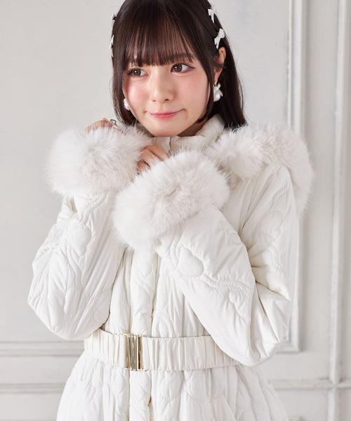 セオリー ホワイトダウンロングジャケット フード付き ベルト付き Suyunn ダウンコート ダウンジャケット 取り外し可能なファー＆ベルト