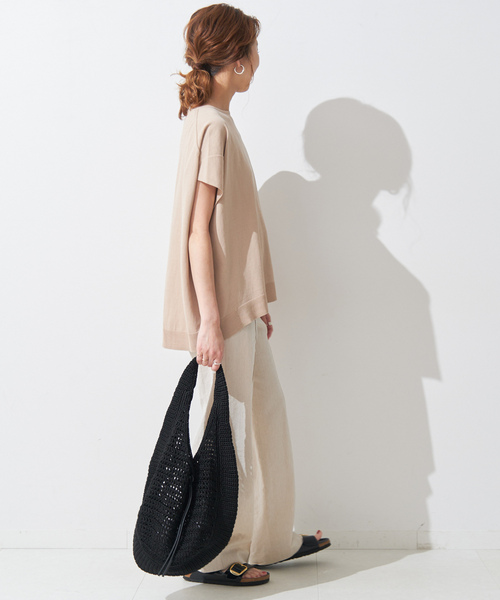 美品＊スピックアンドスパン コットン半袖ニットカットソー ピンク ゆったり 近年 Spick & Span｜スピック アンド スパン（レディース）のニット
