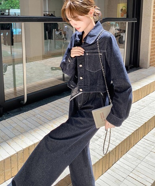 セットアップ デニムショートジャケット＆ワイドパンツセット
