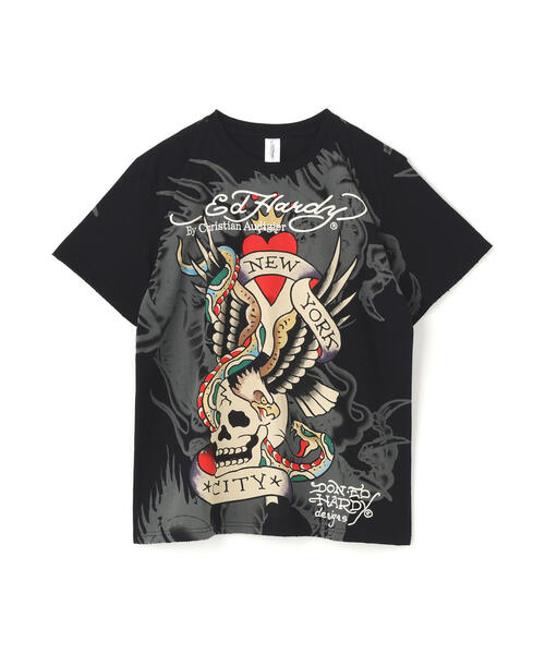 Ed Hardy スカルプリント 半袖Tシャツ M Ace Skull Throwback Graphic Tee