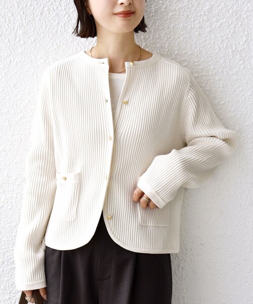 SHIPS（シップス） カーディガン 「手洗い可能」モール リブ クルー