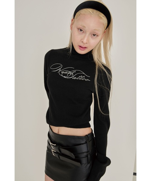 Heart Tattoo ニット セーター Heart tattoo rhinestone logo turtle
