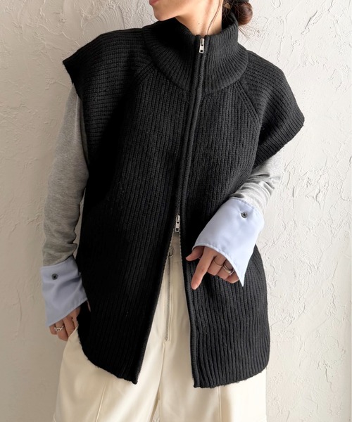 She's Closet ベスト ジレ ダブルジップアップハイネックオーバー