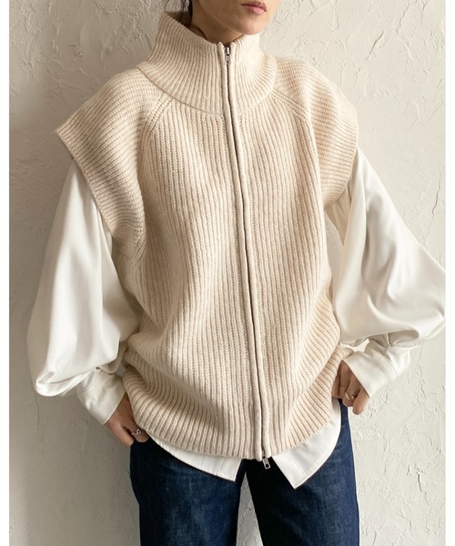 She's Closet ベスト ジレ ダブルジップアップハイネックオーバー