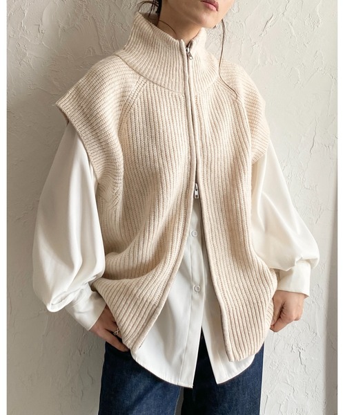 She's Closet ベスト ジレ ダブルジップアップハイネックオーバー