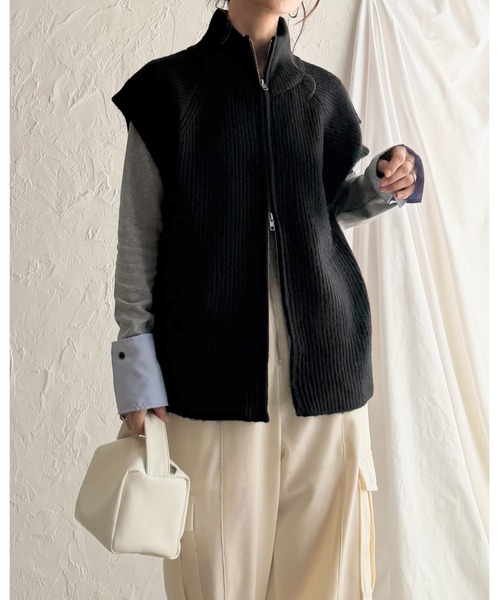 She's Closet ベスト ジレ ダブルジップアップハイネックオーバー