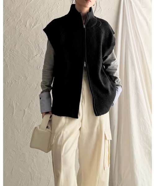 She's Closet ベスト ジレ ダブルジップアップハイネックオーバー