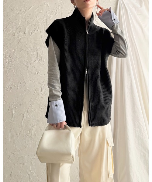 She's Closet ベスト ジレ ダブルジップアップハイネックオーバー