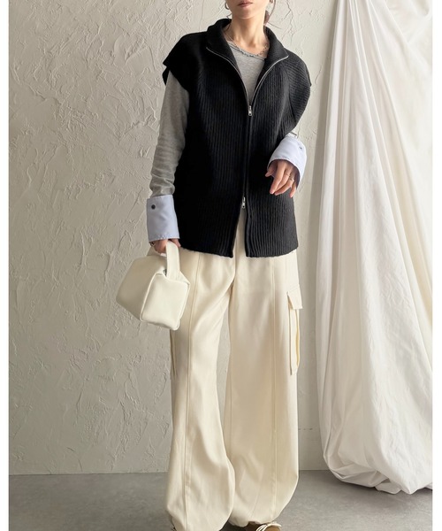 She's Closet ベスト ジレ ダブルジップアップハイネックオーバー
