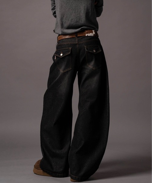 CIVVY ワイドデニムパンツ　ブラック　M CIVVY. ジーンズ Double Pocket Wide denim Pants - ダブルポケット