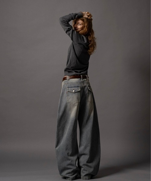 CIVVY ダブルポケットワイドデニムパンツ Sサイズ ブラック CIVVY. ジーンズ Double Pocket Wide denim Pants - ダブルポケット