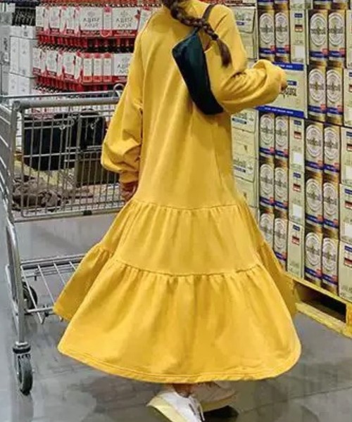 「CADBURY」 長袖ワンピース LARGE イエロー レディース_画像4