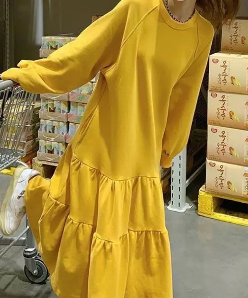 「CADBURY」 長袖ワンピース LARGE イエロー レディース_画像6